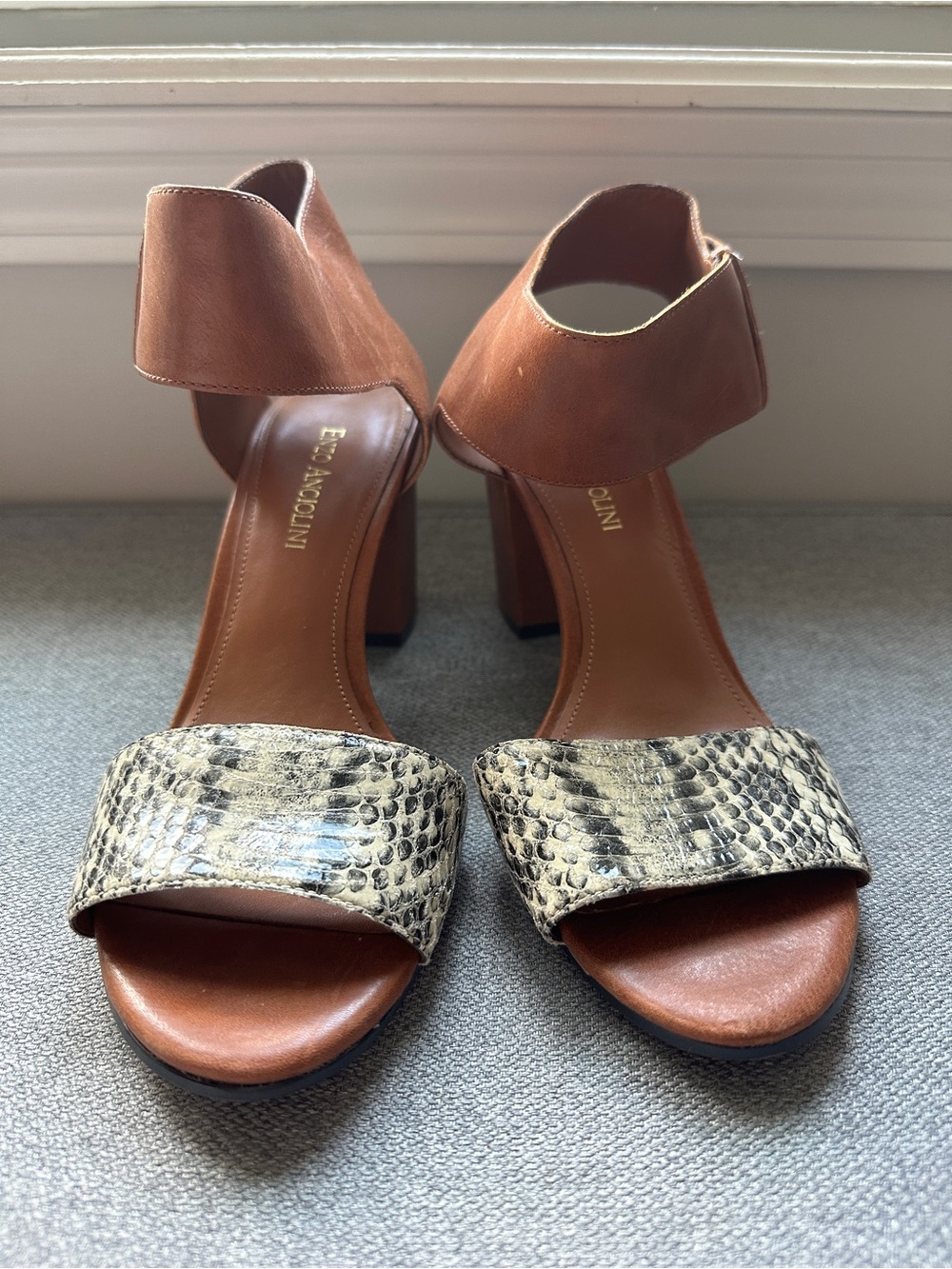 Enzo Angiolini Windell Snake Skin Ankle Strap Block Open Toe Heel Sandal Shoes View 2